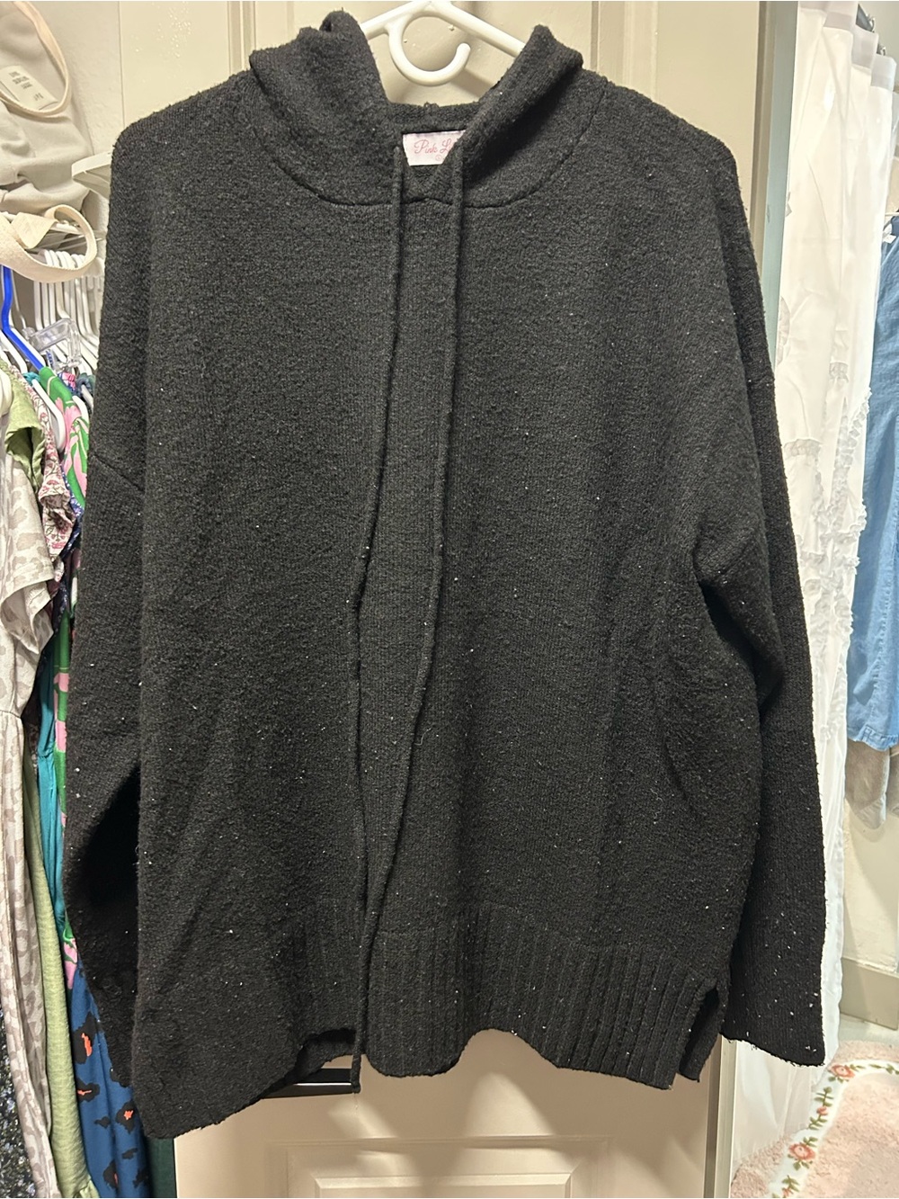 Pink Lily Black Cozy Hooded Knit Pullover